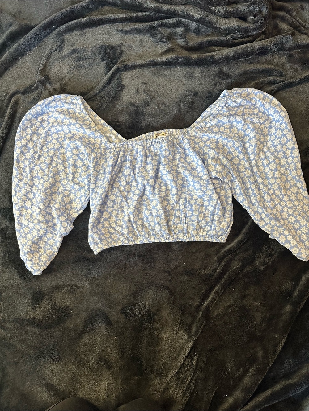 Billabong Blue Floral Puff‎ Sleeve Crop Top Women’s Large Cottagecore Boho